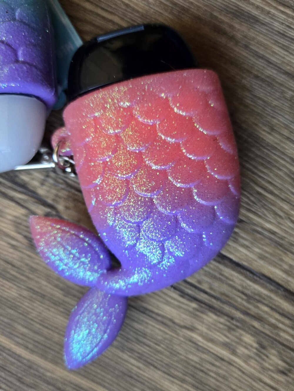 BBW Mermaid Glitter Pocketbac Holder Purple Teal Keychain + Free Hand Sanitizer - Picture 3 of 6